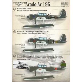 Decal Arado Ar 196 1. Ar.196A-? Nr.T3 + IH Aircraft basierend auf dem Schlachtschiff Bismarck.2. Ar.196A-3 1 / Bordflieger Staff