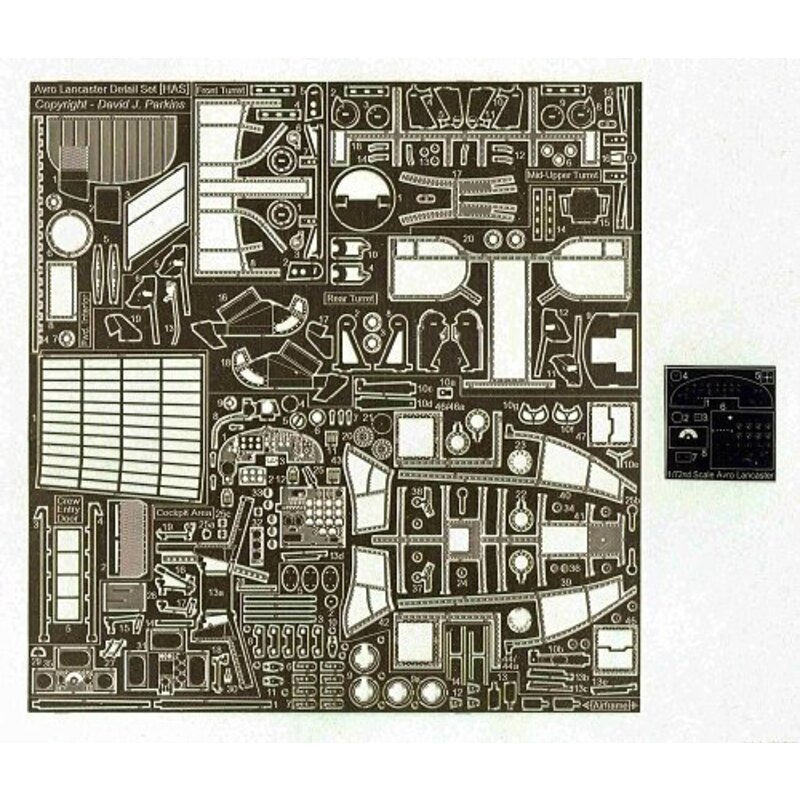 Avro Lancaster Mk.I/ III Detail Set. Dieser große geätzte Nickel-Splitter-Satz gibt hoch detaillierte Ausstattungen für das Inte