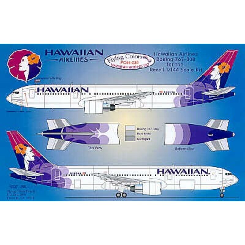 Boeing 767 HAWAIIAN Airlines 2002 Schema. Alle Registrierungen und Namen überprüft und neugedruckt zur Verwendung mit Revell- od