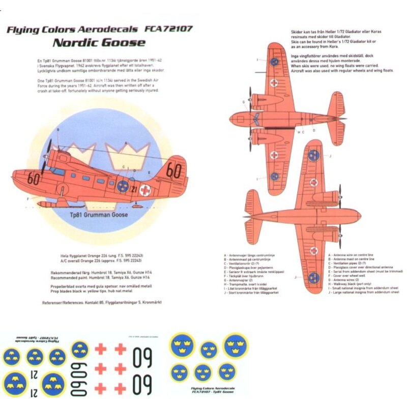 Grumman Goose on Skis or Floats (1) No 60 Overallemand orange 1951-62 Swedish Air Force