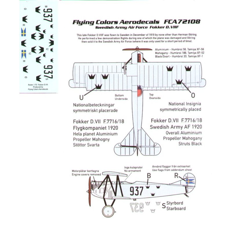 Fokker D.VIIIF No 937 Swedish Army Air Force