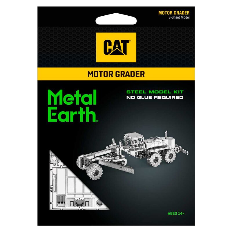 MetalEarth: CAT / LEVELER, 3D Metallmodell mit 3 Blättern, auf Karte 12x17cm, 14+ Metal Earth