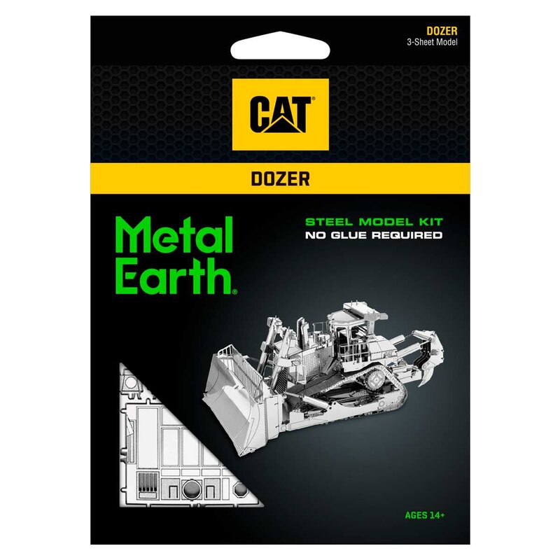 MetalEarth: CAT / BULLDOZER, Metall 3D Modell mit 4 Blättern, auf Karte 12x17cm, 14+