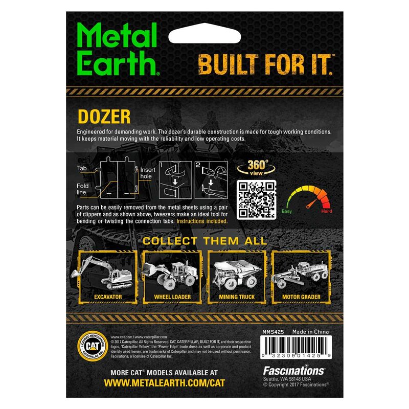 MetalEarth: CAT / BULLDOZER, Metall 3D Modell mit 4 Blättern, auf Karte 12x17cm, 14+