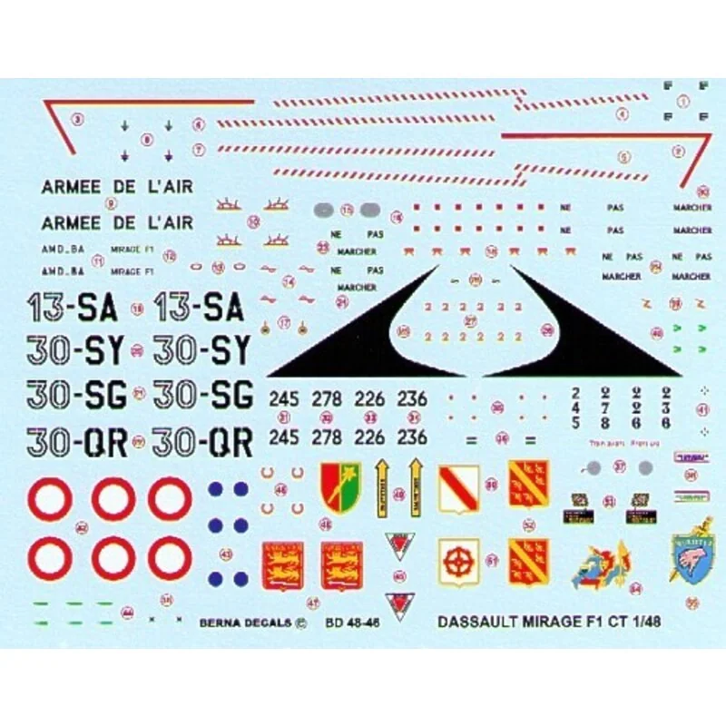 Dassault Mirage F.1CT (4) No 245/13-SA EC 3/13 Auvergne 1993 No 226/30-SY EC1:30 Alsace 2006 No 278/30-SG EC1:30 Alsace 2008 No 