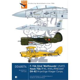 Decal Curtiss H-75, De Havilland DH-82 Tigermotte, McDonnell F-15A Adler 32. TFS "Wolfshund" 