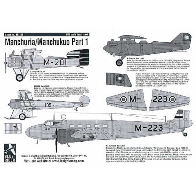 Blue rider Decal Decal Manchurua Manchukuo Part 1. 4 Breguet Bre