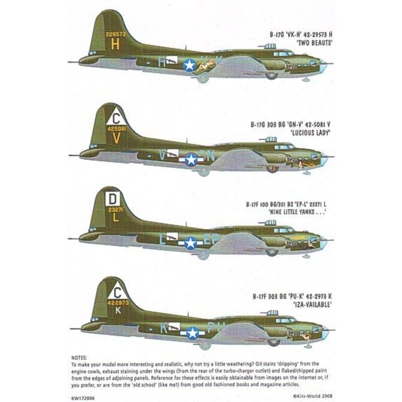 Boeing B-17F/Boeing B-17G Flying Fortress Aircraft ID/Squadron ID Lettering Yellow/Numbers Yellow/Bomb Group Symbols Mission Mar