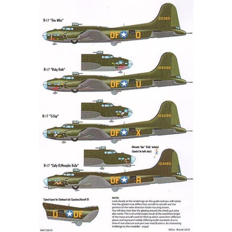 Boeing B-17E Fortress‚Äôs from the movie ‚ÄòMemphis Belle‚Äô 1:72 and 1:48 Nose Art only for ‚ÄòSally B‚Äô which flew as DF-A ‚Ä