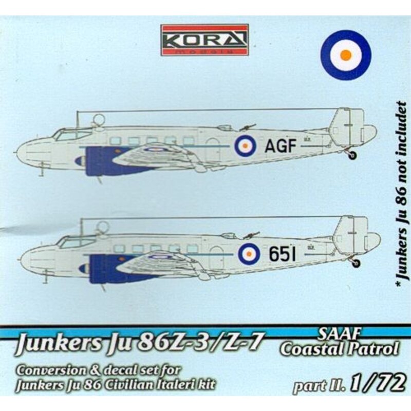 Junkers Ju 86Z-3/Z-7 SAAF zweiter Küstenpatrouilleteil mit Propeller (für Italeri-Modelle)