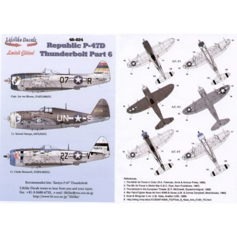 Republic P-47D Thunderbolt Noseart (3) Razorback 42-22762 UN-S 63FS/56FG Lt Samuel Stamps `Tinkle Bubble 44-33087 O7-R 514FS/40