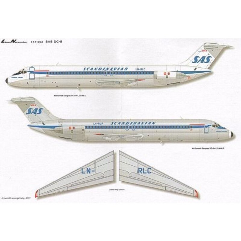 Douglas DC-9-21/-32/-33/-41. SAS Scandinavian Airline System. Markings Registrations Names etc for allemand aircraft in delivery