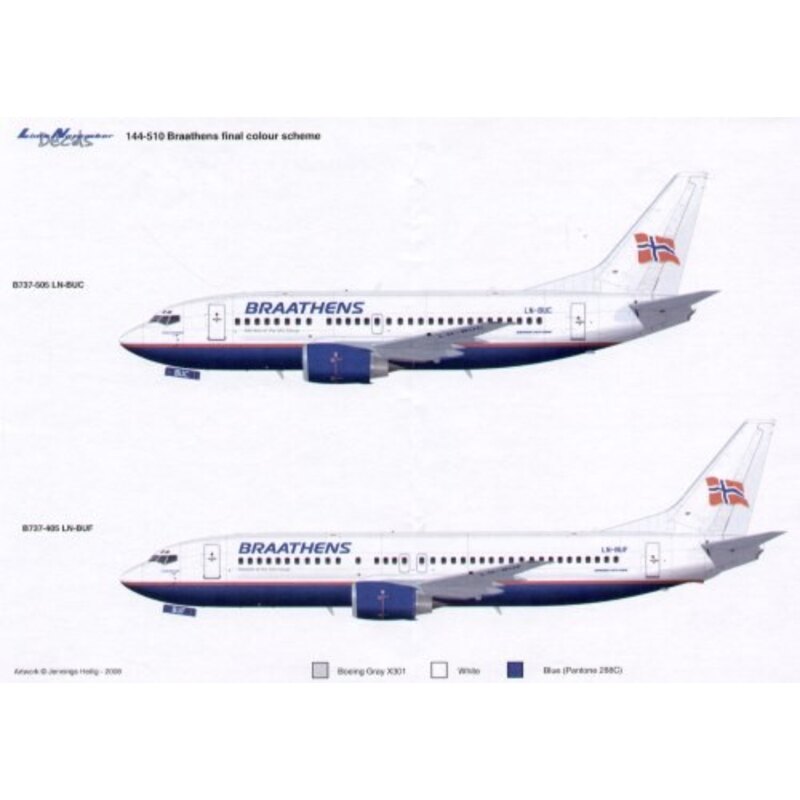 Boeing 737-400/-500/-700 BRAATHENS (3) Final schemes. Includes allemand registrations.