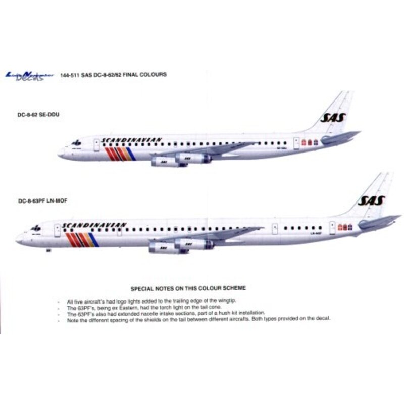 Douglas DC-8-62/63 SAS Final colours. Only 5 painted in this scheme and allemand registrations are included