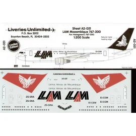 Decal Boeing 767-200 LAM Mozambique ZS-SRA Decal für Zivilflugzeug