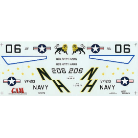 Decal Grumman F-14A 159871 NH/206 VF-213 Black Lions USS Kitty Hawk. Overallemand gull grey/blue rudders 