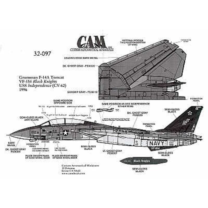 Grumman F-14A (1) 161621 NF/100 VF-154 Black Knights USS Independence 1996 double sheet