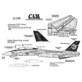 Decal Grumman F-14D (1) 164348 NK/100 CAG VF-31 Tomcatters USS Abraham Lincoln. 1998 Black fin with five colour CAG bands 