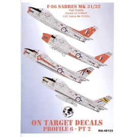Decal North American F-86 Sabres Part 2. RAAF (9) A94-974 3 Sqn Butterworth 1968 A94-942 76 Sqn Red Diamonds Aerobatic Team 1962