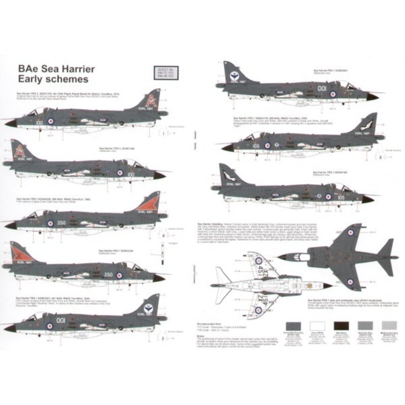 BAe Sea Harrier FRS.1 (9) XZ451/100 700A Flight 1976 XZ454/250800NAS 1980 xz483/001 801 NAS 1980 XZ453/105 899 NAS 1981. Alle au