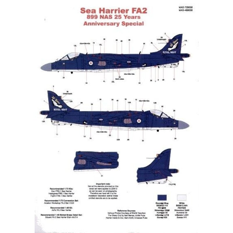 BAe Sea Harrier FA.2 (1) ZH809 899 NAS 25th Anniversary special Overallemand blue with white undersurfaces