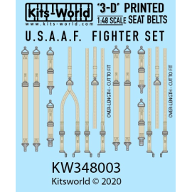 Decal USAAF-Kämpfer-Sicherheitsgurt-Set. North American P 51D, Republic P-47D, Curtiss P-40, Lockheed P-38 Lightning, Grumman F4