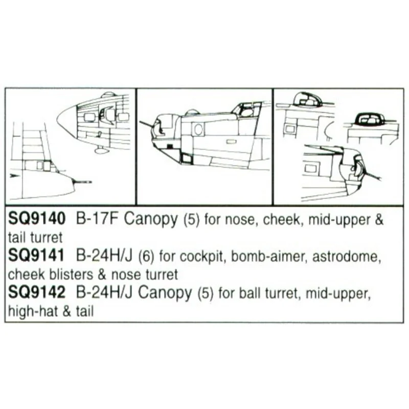 Boeing B-17F Flying Fortress Nose cone cheek gun mounts mid-upper turret & tail turret (designed to be used with Hasegawa kits)