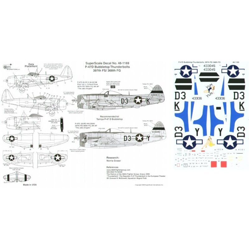 Republic P-47D Thunderbolt Bubbletop Thunderbolts 397FS/368FG 9th Air Force (2) 44-33136 D3-K 1st Lt C.Price `The Jabo Angels 4