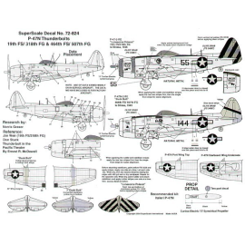 Decal Republic P-47N Thunderbolt (2) No 55 19FS/318FG 'Lonesome Polecat' yellow/black striped tail Black 144 464FS/507FG 'Duck B