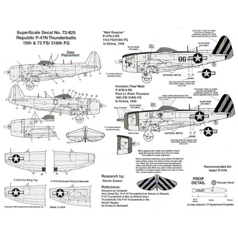 Republic P-47N Thunderbolt (2) No 86 73FS Mad Russian 19FS Honolulu Tina/Moki Lt Robt Thurston. Both 318FG yellow/black stri