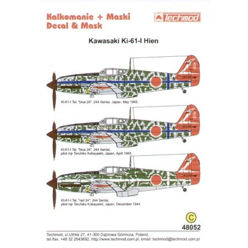 Kawasaki Ki-61 Hein Part 1. (3) 244 Sentai. Blue 24 2 versions with blue fuselage stripe Red 24 white fuselage stripe. allemand 