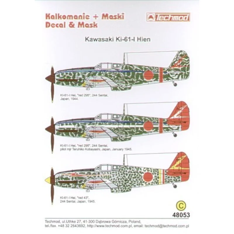 Kawasaki Ki-61 Hein Part 2. (3) 244 Sentai. Red 295 narrow blue fuselage band red tail band Red 295 as previous plus white fusel