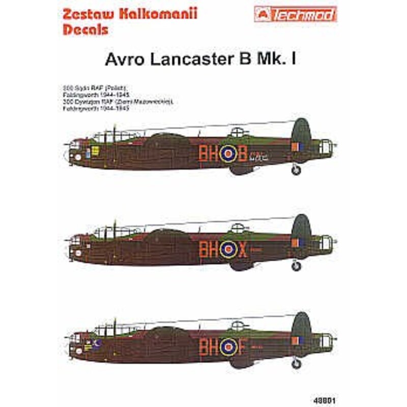 Avro Lancaster B I (3) PB705 BH-B Yak Bus PA262 BH-X ME470 BH-F allemand from 300 (Polish) Sqd RAF Faldingworth 1944-45. Small 