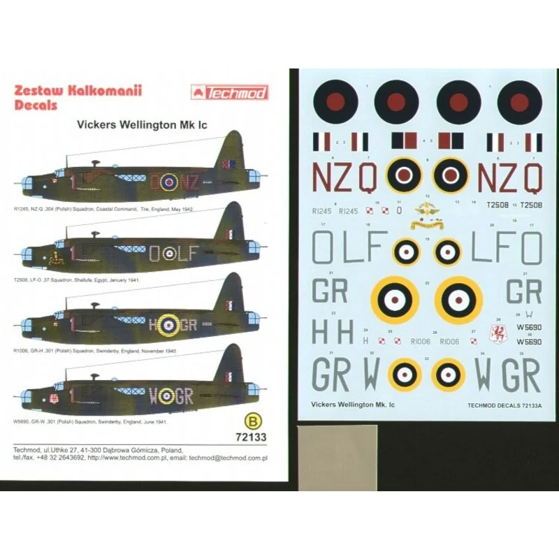 Vickers Wellington Mk.Ic (4) R1245 NZ-Q 304(Polish) Sqn T2508 LF-O 37 Sqn Egypt R1006 GR-H and W5690 GR-W both 301(Polish) Sqn S