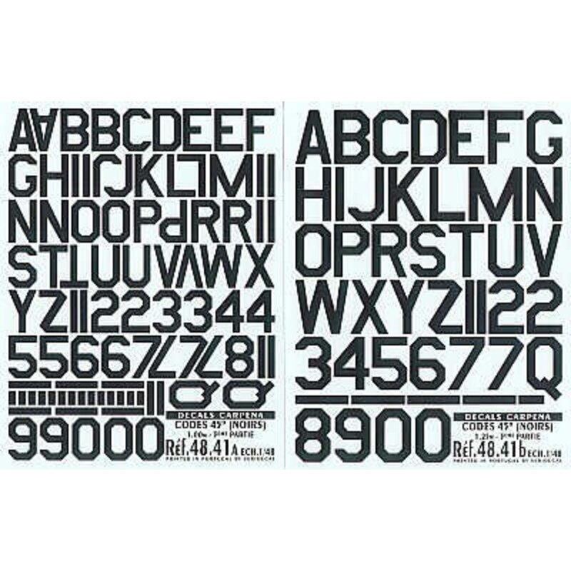 Black Code Letters and Numbers 45 degree corners 2 sizes. 1.00m 1.25m Double sheet