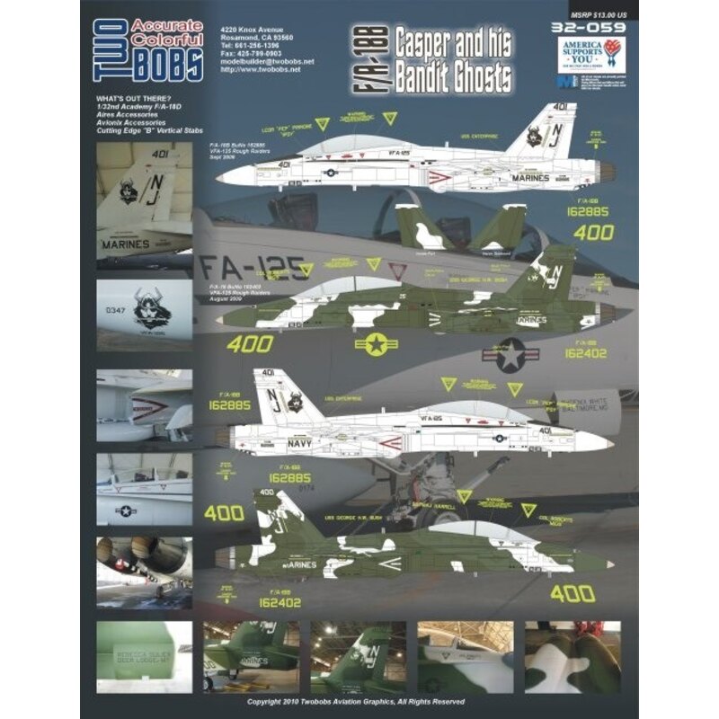 McDonnell Douglas F/A-18B Casper and His Bandit Ghosts. Enough markings for five complete aircraft from the Rough Raiders of VFA