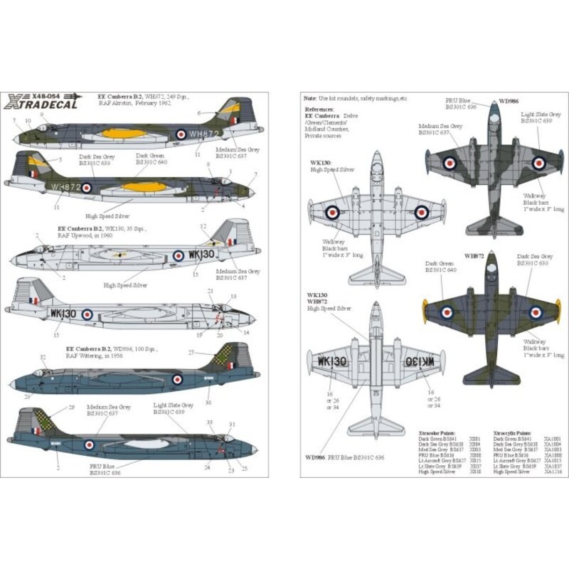 BAC/EE Canberra B2 Part 2. (3) WH872 249 Sqn RAF Akrotiri 1962 Camouflaged Dark Green/Dark Sea Grey/Silver WK130 35 Sqn RAF Upwo