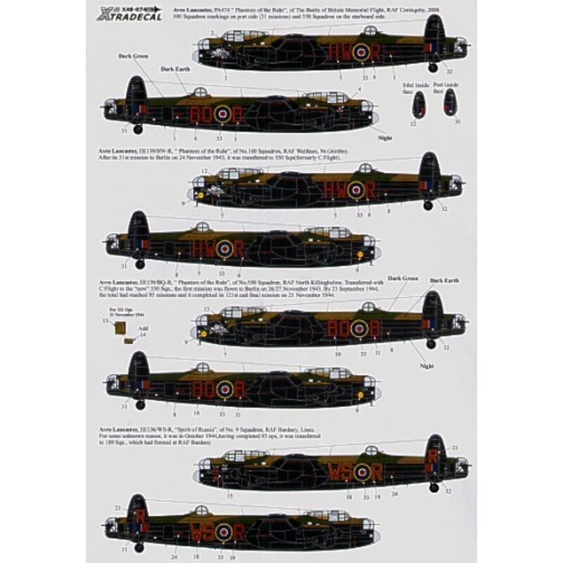 Decal Avro Lancaster Mk.I/III Ton-Up Avro Lancasters (6) PA4474 HW-R/BQ-B Battle of Britain Memorial Flight 2008 `Phantom of the