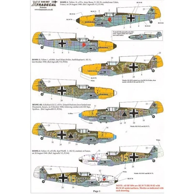 Battle of Britain 70th Anniversary 1940-2010 Luftwaffe (8) Messerschmitt Bf 109E-3/4 Yellow 11 9./JG 26 Fw Artur Beese Aug 1940 