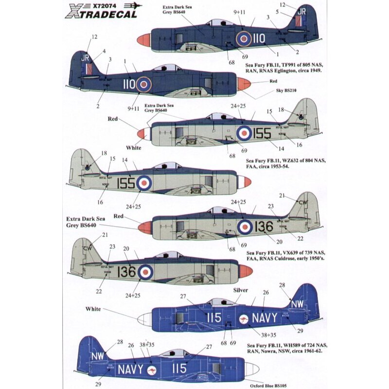 Hawker Sea Fury FB11 (8) FAA WZ632/155 804 NAS VX639/136/CW 739 NAS Culdrose Royal Australian Navy TF991:110/JR 805 NAS RNAS Egl