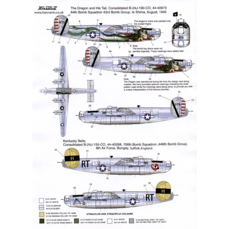 Consolidated B-24J Liberator (3) 44-40973 64th BS 43rd BG `The Dragon and His Tail le Shima 1945 44-40268 RT-H `Kentucky Belle