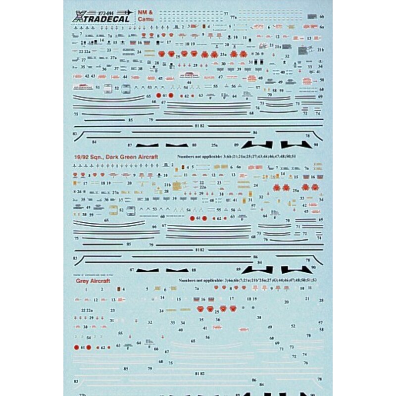 BAC/EE Lightning complete stencil data for use on aircraft in Natural Metal Green.Grey camo 19/92 Sqns Dark Green and the late G