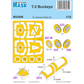 T-2 Buckeye MASK. Pre-cut paint masks for both the outside and inside of Special Hobby’s T-2 Buckeye clear parts, Comes with mas