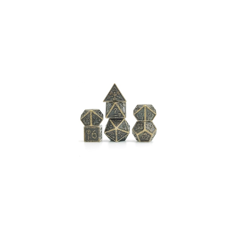 Metallwürfel – Set mit 7 Würfeln (16 mm) – Hammergold