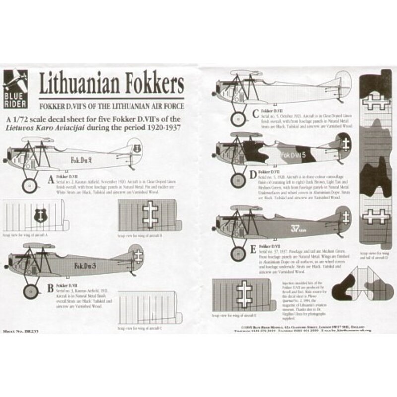 Fokker D.VII. 5 Lithuanian Air Force D.VIIs 1920-37