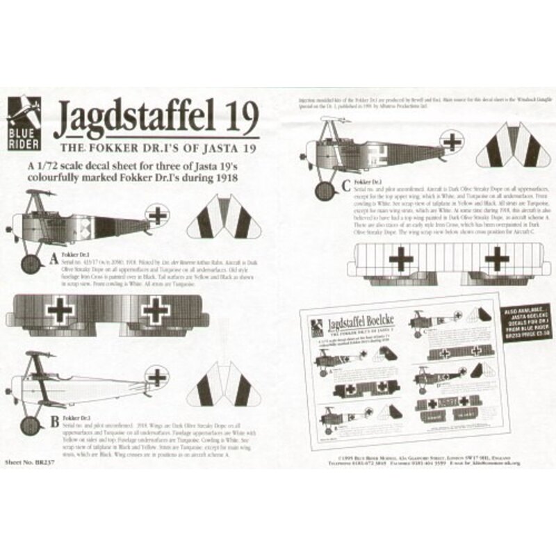 Fokker Dr.I Triplane. 3 colourful aircraft from Jasta 19