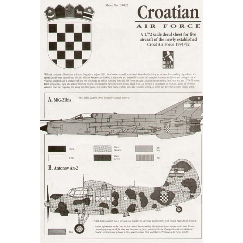 Croatian Air Force 1991:92 (5) Mikoyan MiG-21bis Antonov An-2 Colt UTVA-75