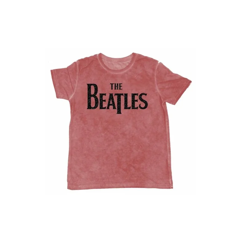 THE BEATLES - BurnOut Collar T-Shirt - Logo Red - Men