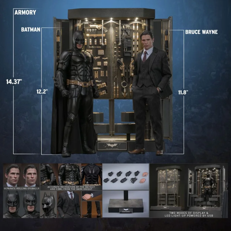 The Dark Knight statues and diorama Movie Masterpiece 1/6 Batman Armory with Bruce Wayne (2.0) 30 cm