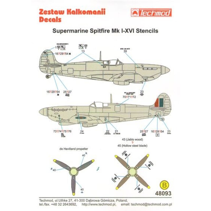 Supermarine Spitfire Mk. I â? XVI Stencil Data for two aircraft.